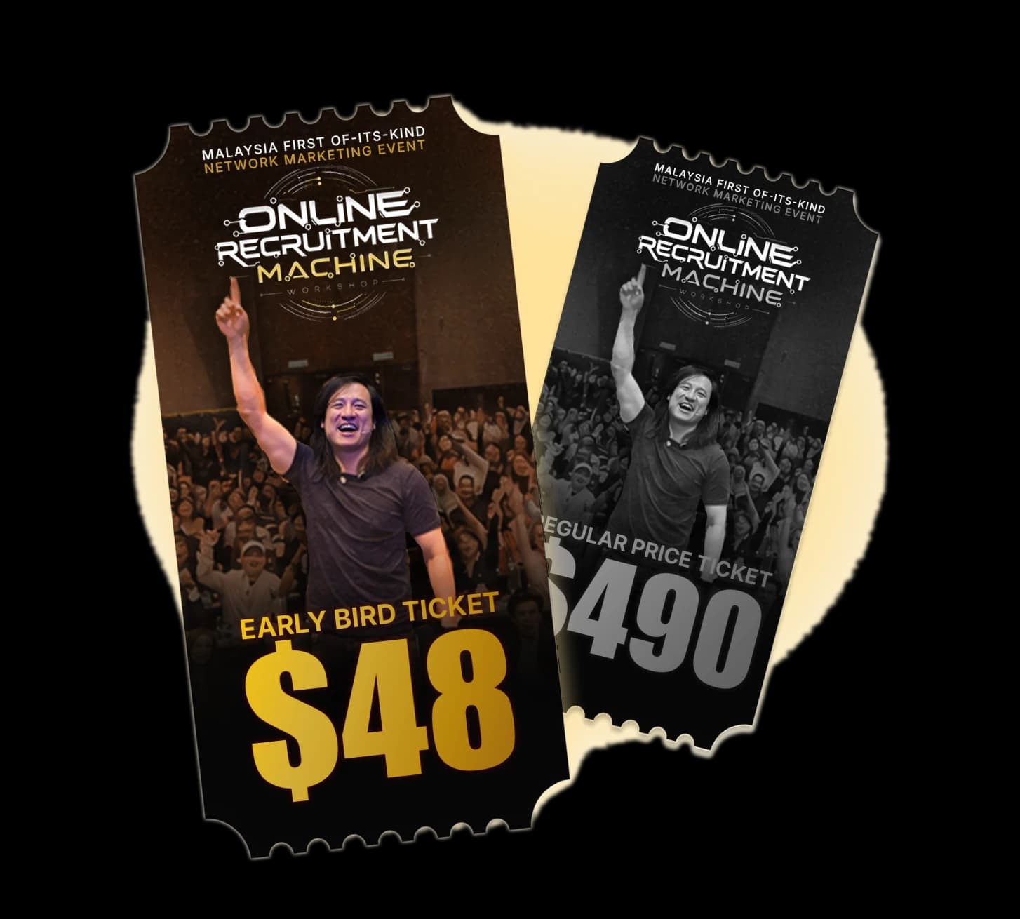 The $48 early bird ticket beside the $498 regular price ticket